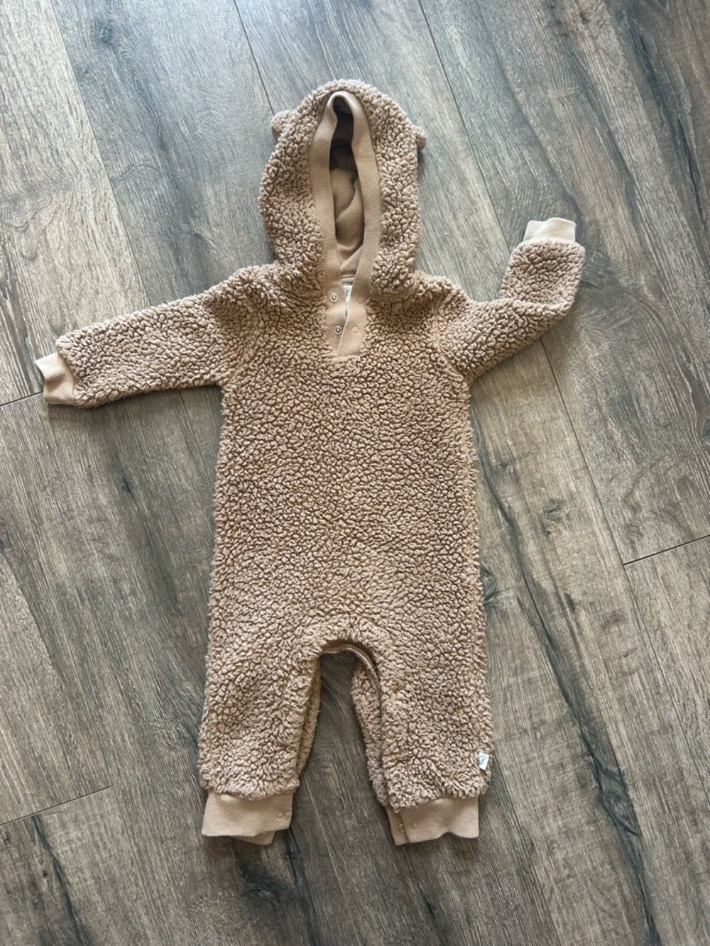 Plush Hooded Sherpa One-Piece Footie in Beige Mini Heroes
